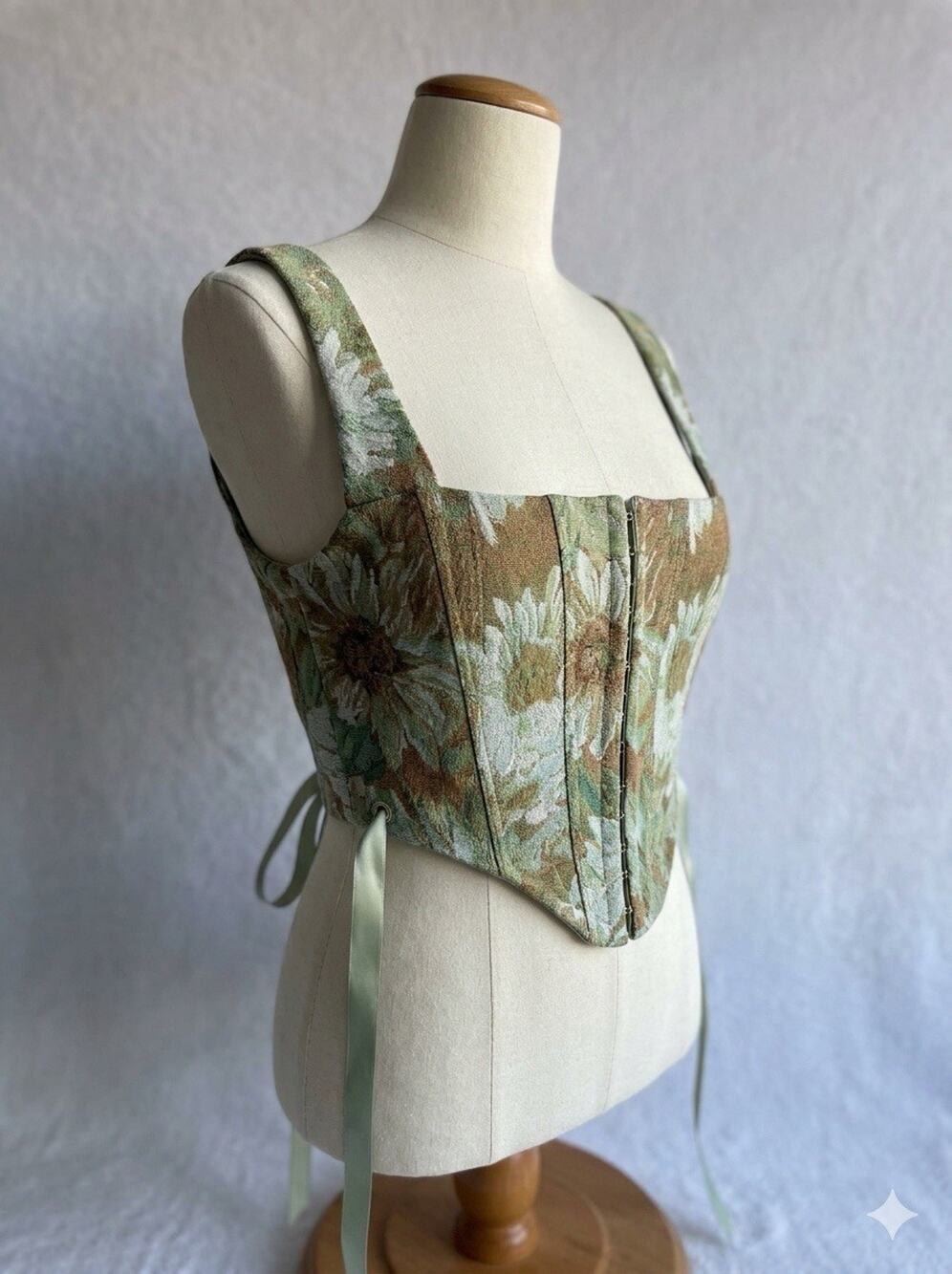 Fashion Nova Floral Tapestry Corset Top Sage Green Lace Up Back Size Medium